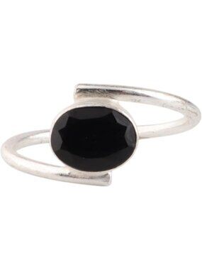 Black Onyx Elegant 8X6mm Bezel Set Gemstone 925 Silver Statement Ring
